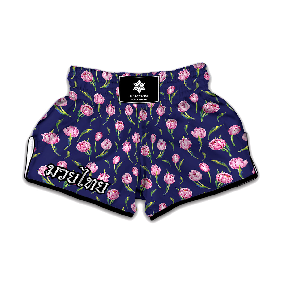 Pink Watercolor Tulip Flower Print Muay Thai Boxing Shorts