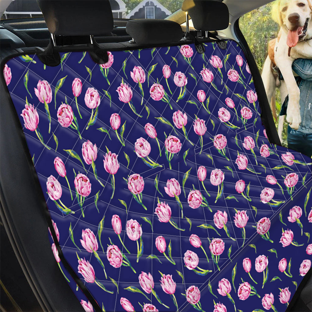 Pink Watercolor Tulip Flower Print Pet Car Back Seat Cover