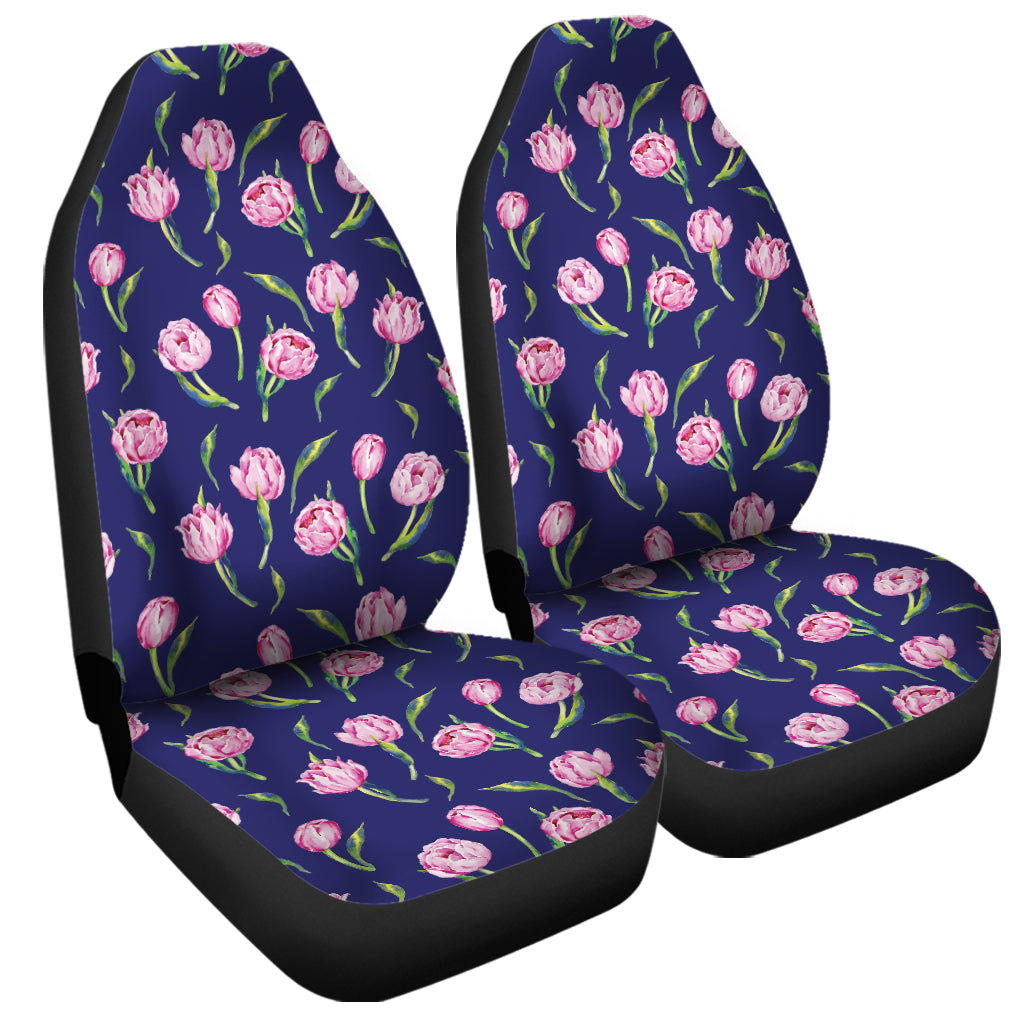 Pink Watercolor Tulip Flower Print Universal Fit Car Seat Covers