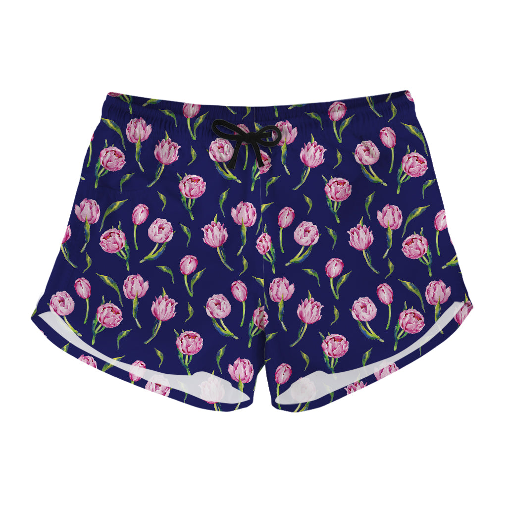 Pink Watercolor Tulip Flower Print Women's Shorts