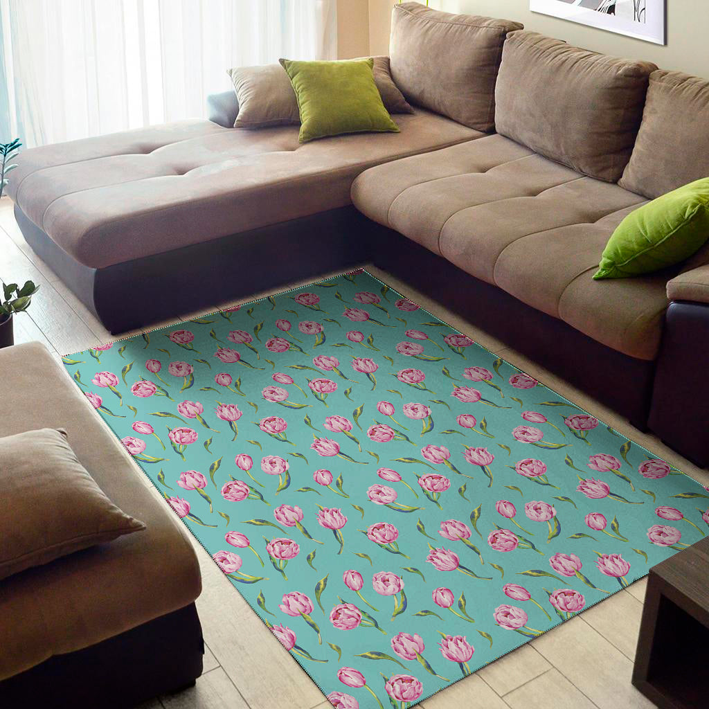 Pink Watercolor Tulip Pattern Print Area Rug