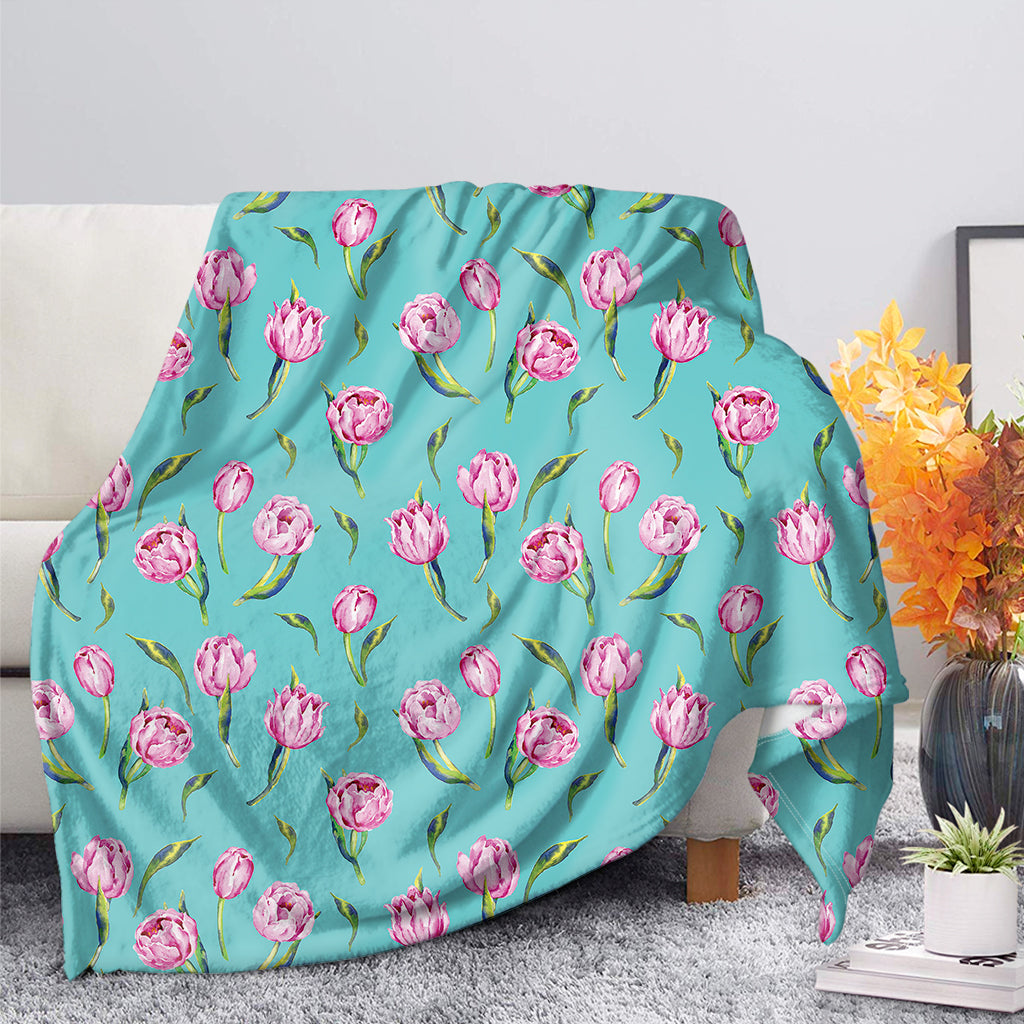 Pink Watercolor Tulip Pattern Print Blanket