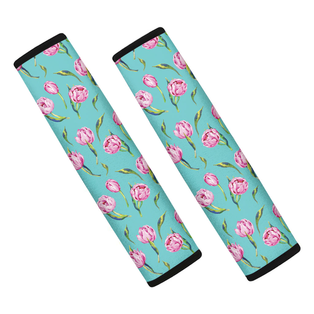 Pink Watercolor Tulip Pattern Print Car Seat Belt Covers