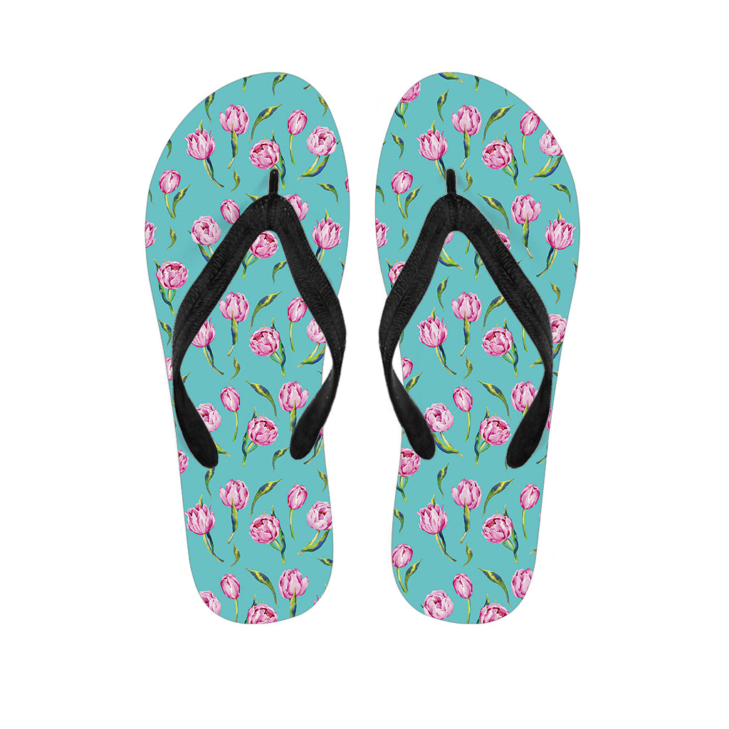 Pink Watercolor Tulip Pattern Print Flip Flops