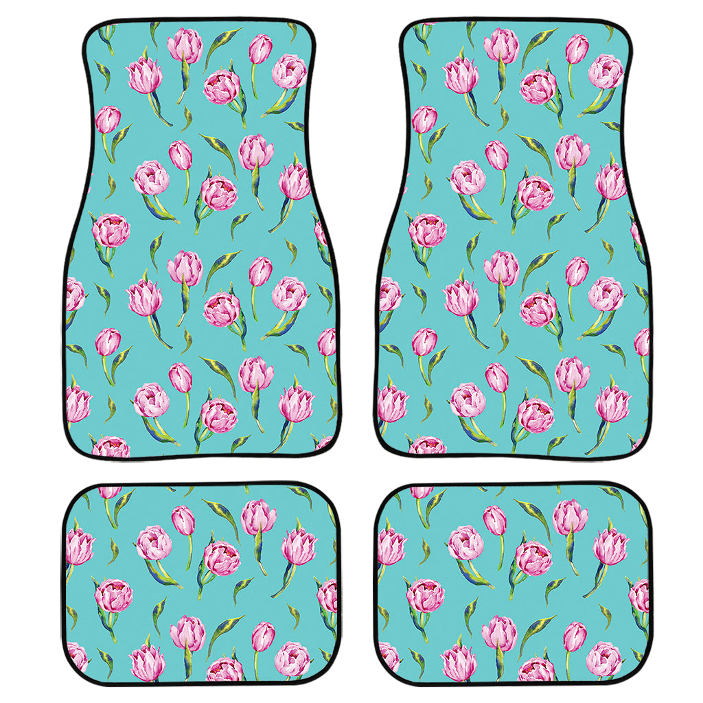 Pink Watercolor Tulip Pattern Print Front and Back Car Floor Mats