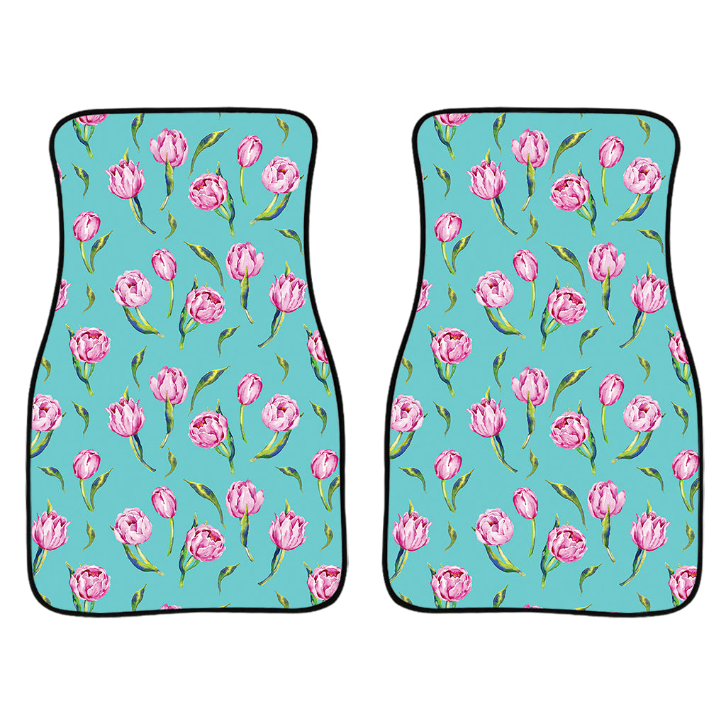 Pink Watercolor Tulip Pattern Print Front Car Floor Mats