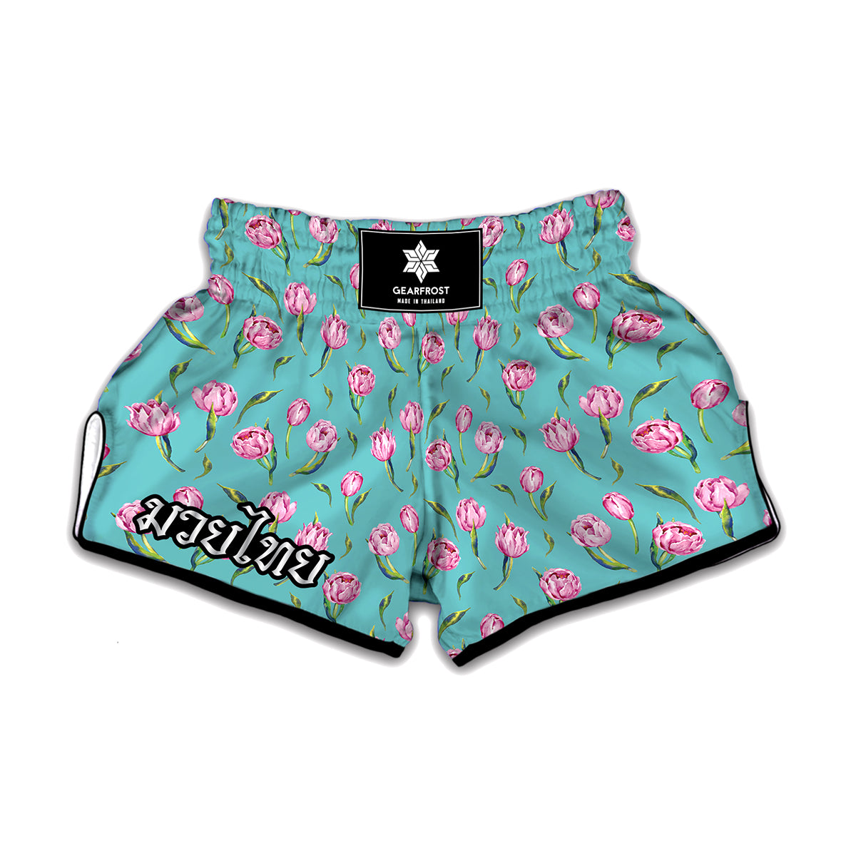 Pink Watercolor Tulip Pattern Print Muay Thai Boxing Shorts