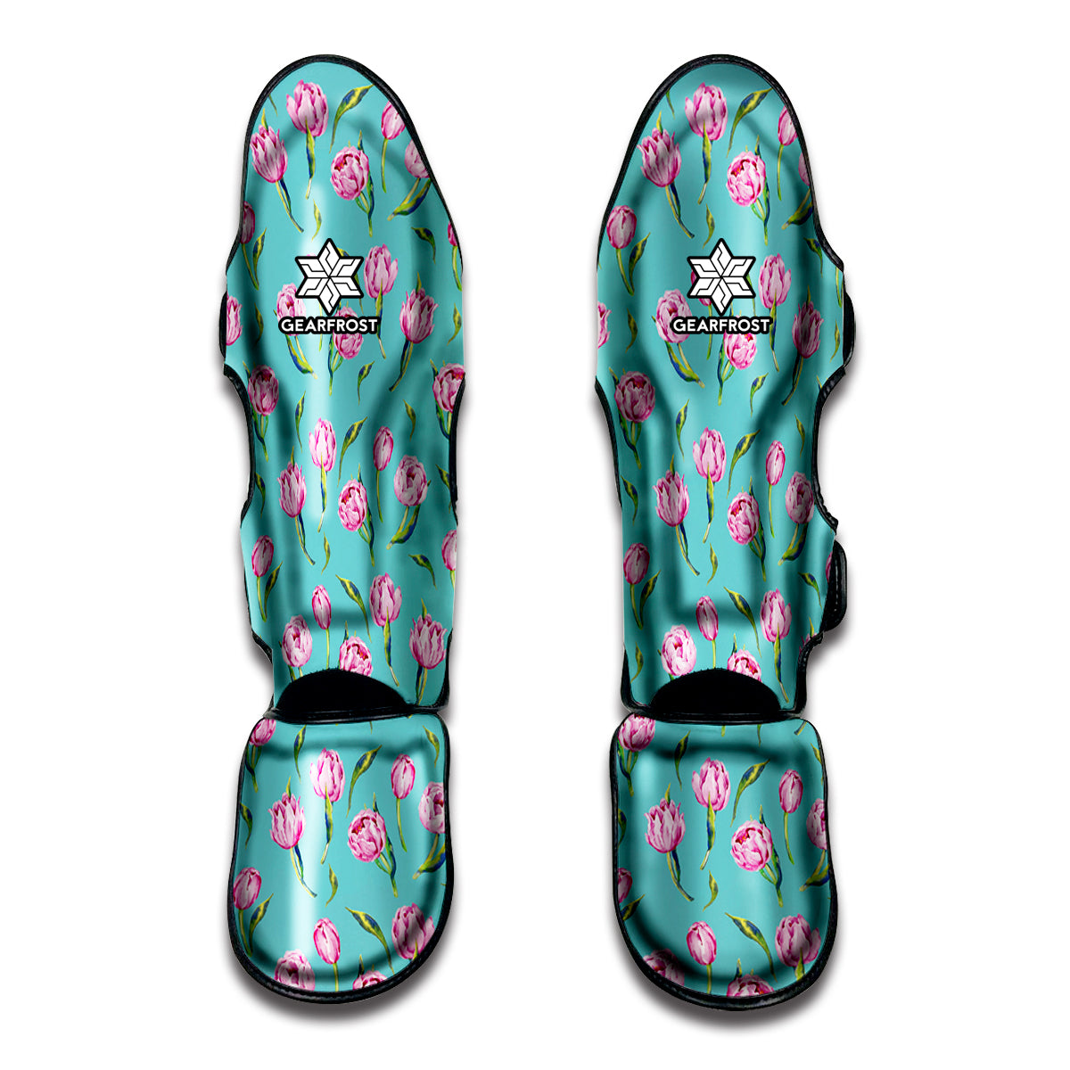 Pink Watercolor Tulip Pattern Print Muay Thai Shin Guards