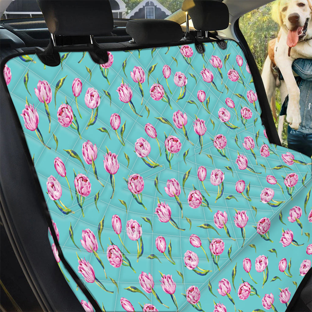 Pink Watercolor Tulip Pattern Print Pet Car Back Seat Cover