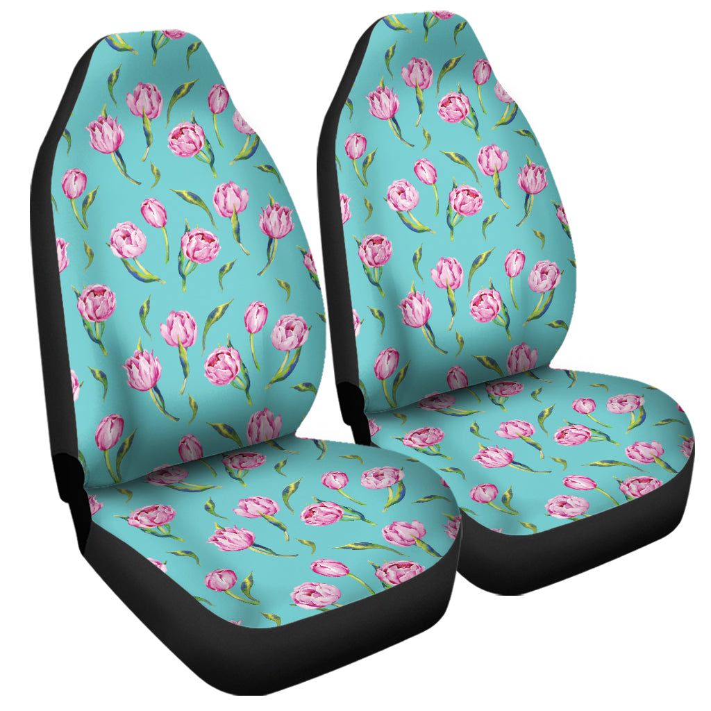 Pink Watercolor Tulip Pattern Print Universal Fit Car Seat Covers