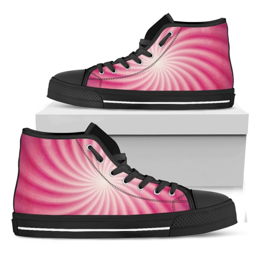 Pink Whirlpool Spiral Print Black High Top Shoes