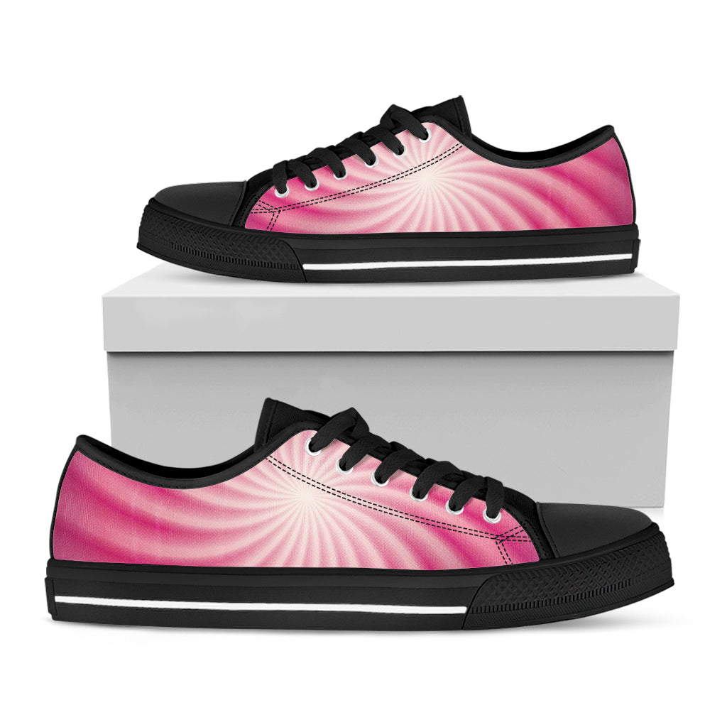 Pink Whirlpool Spiral Print Black Low Top Shoes