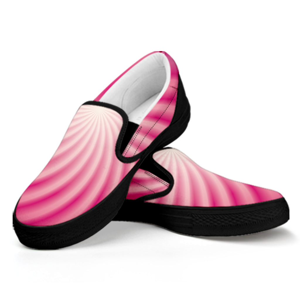 Pink Whirlpool Spiral Print Black Slip On Shoes