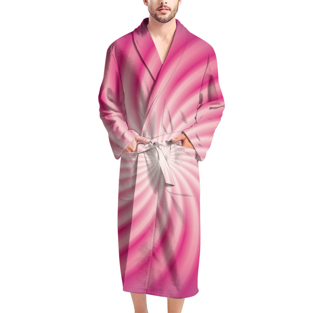 Pink Whirlpool Spiral Print Men's Bathrobe