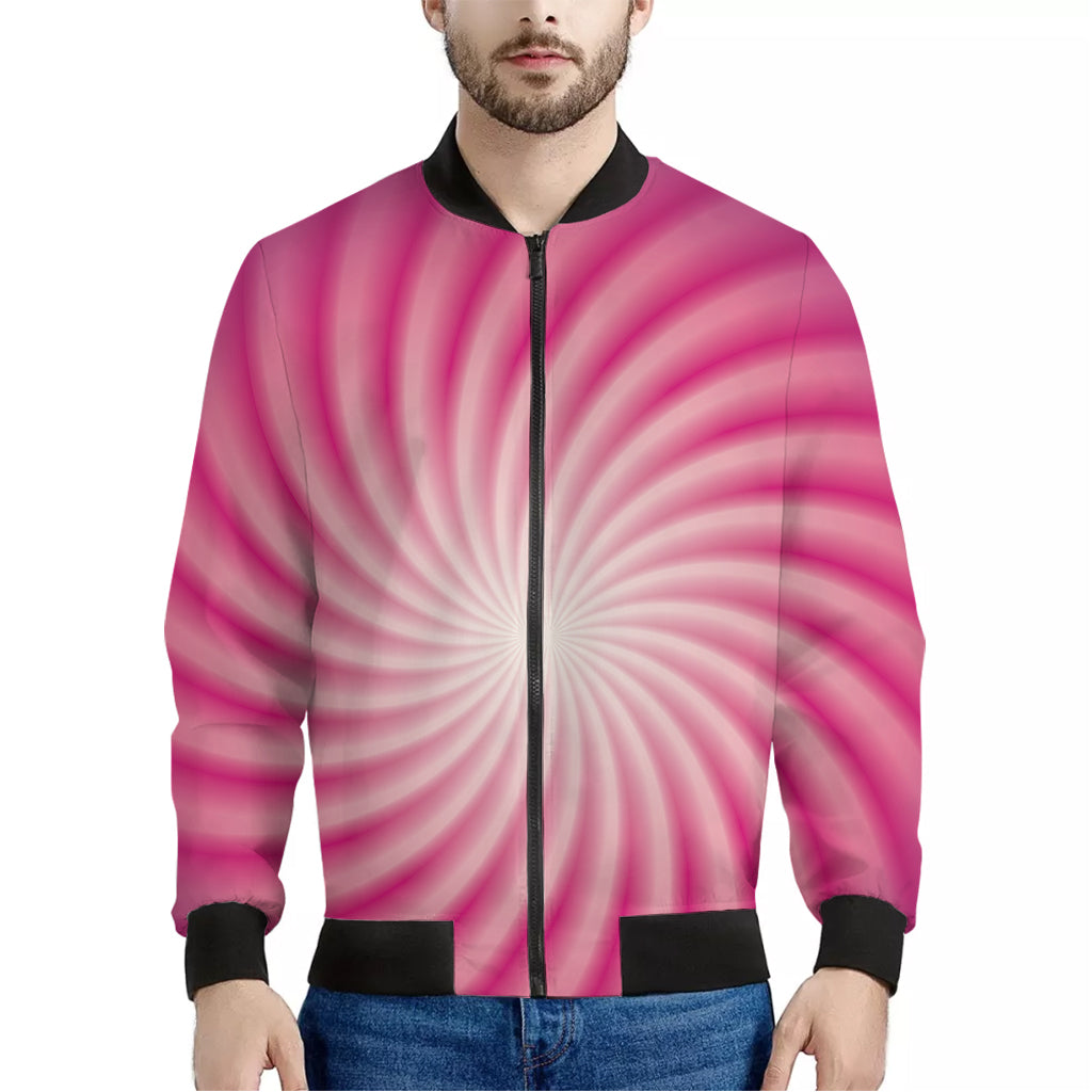 Pink Whirlpool Spiral Print Men's Bomber Jacket