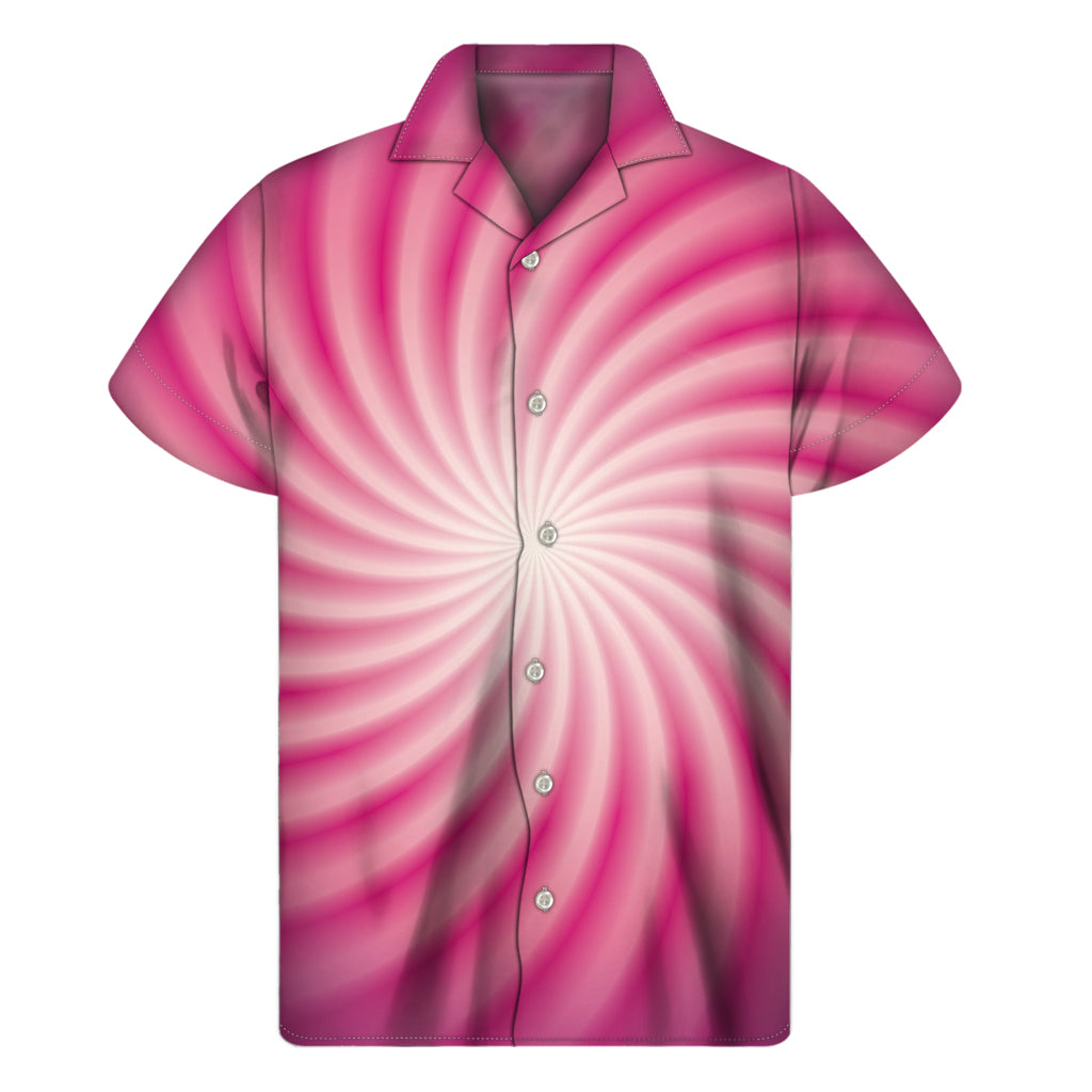 Pink Whirlpool Spiral Print Men's Short Sleeve Shirt