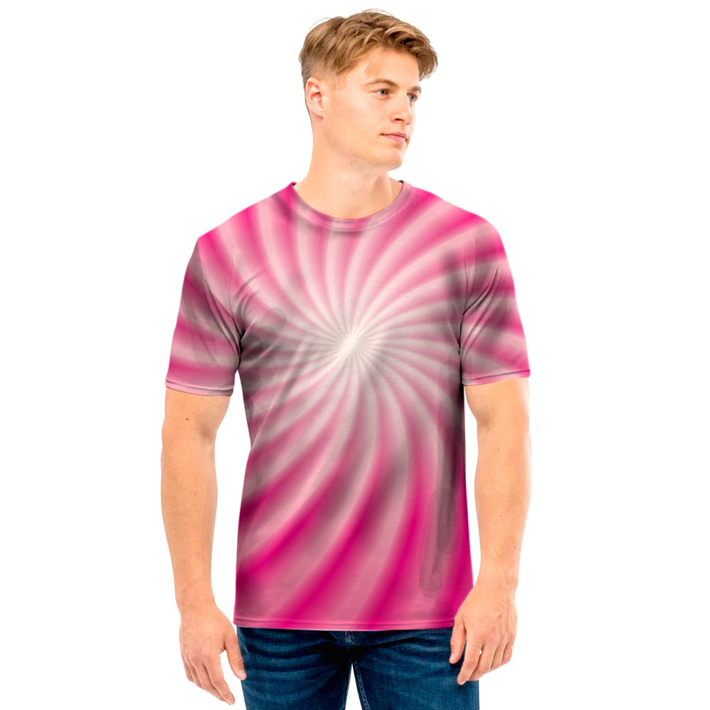 Pink Whirlpool Spiral Print Men's T-Shirt