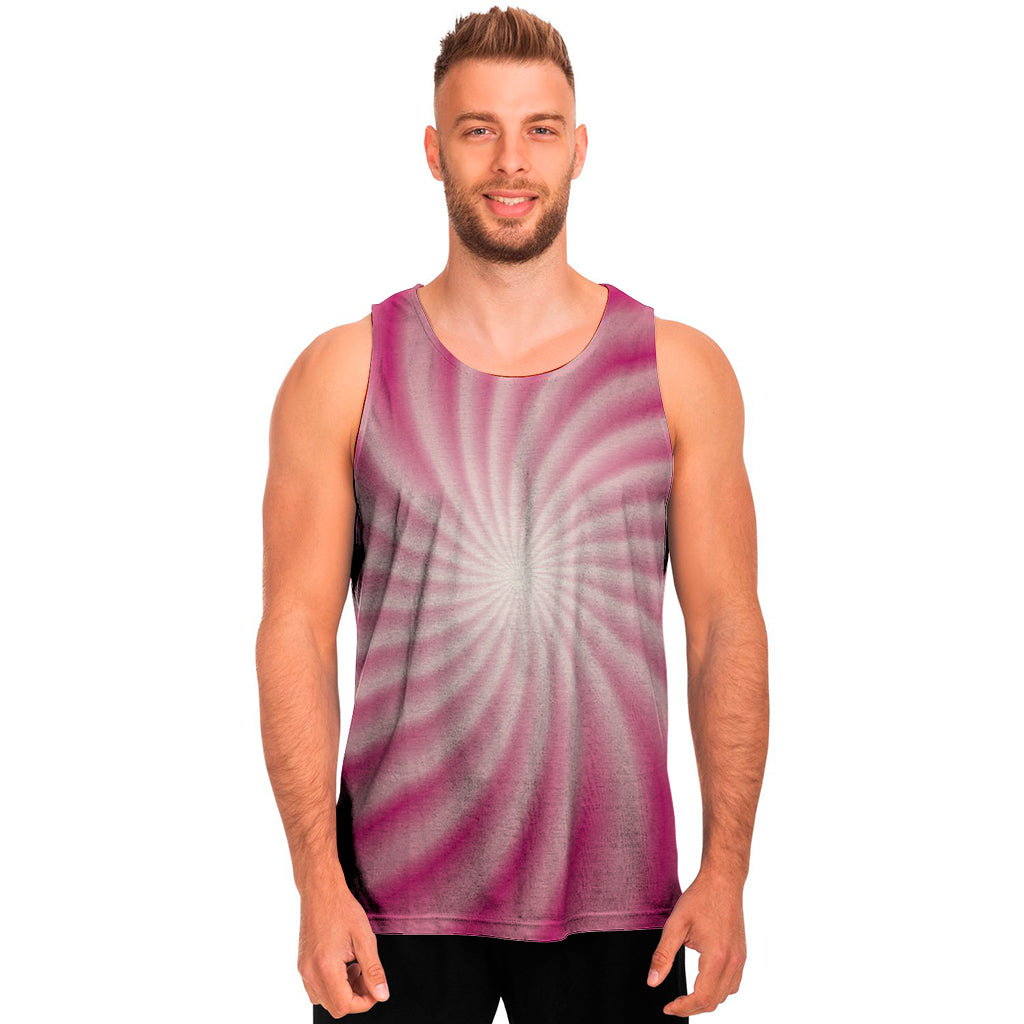 Pink Whirlpool Spiral Print Men's Tank Top