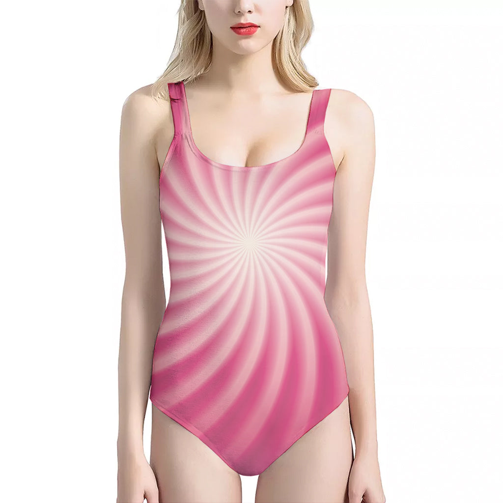 Pink Whirlpool Spiral Print One Piece Halter Neck Swimsuit