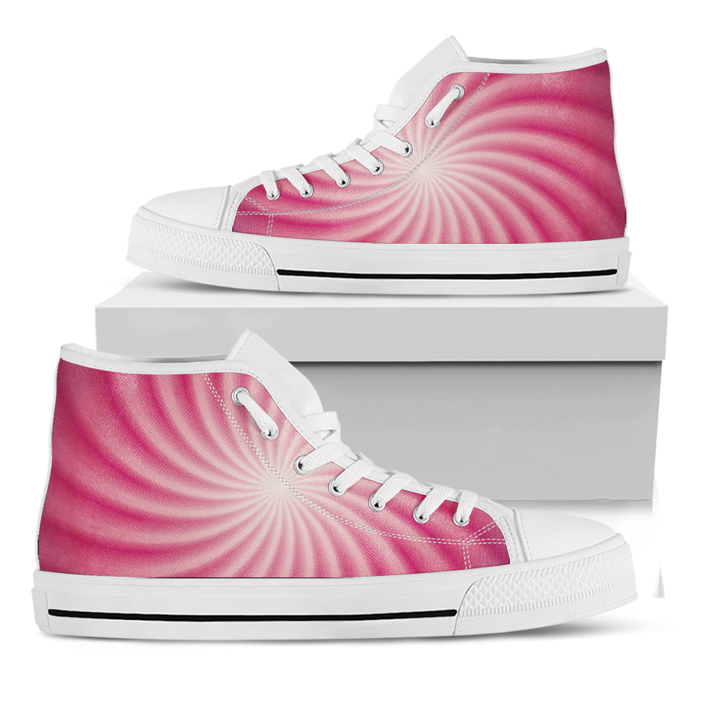 Pink Whirlpool Spiral Print White High Top Shoes