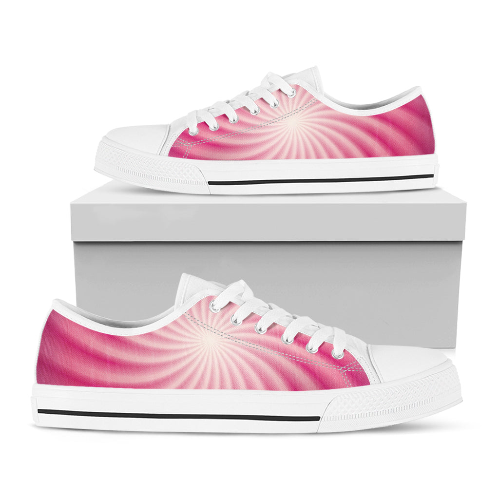 Pink Whirlpool Spiral Print White Low Top Shoes