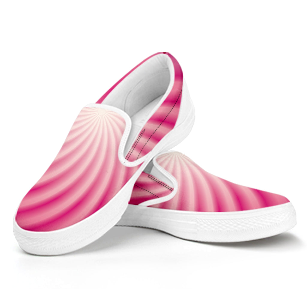 Pink Whirlpool Spiral Print White Slip On Shoes