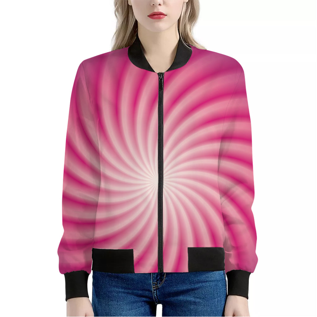 Pink Whirlpool Spiral Print Women's Bomber Jacket