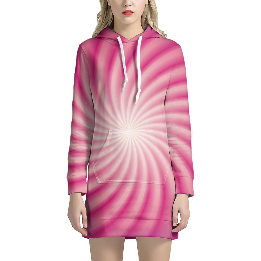 Pink Whirlpool Spiral Print Women's Pullover Hoodie Dress