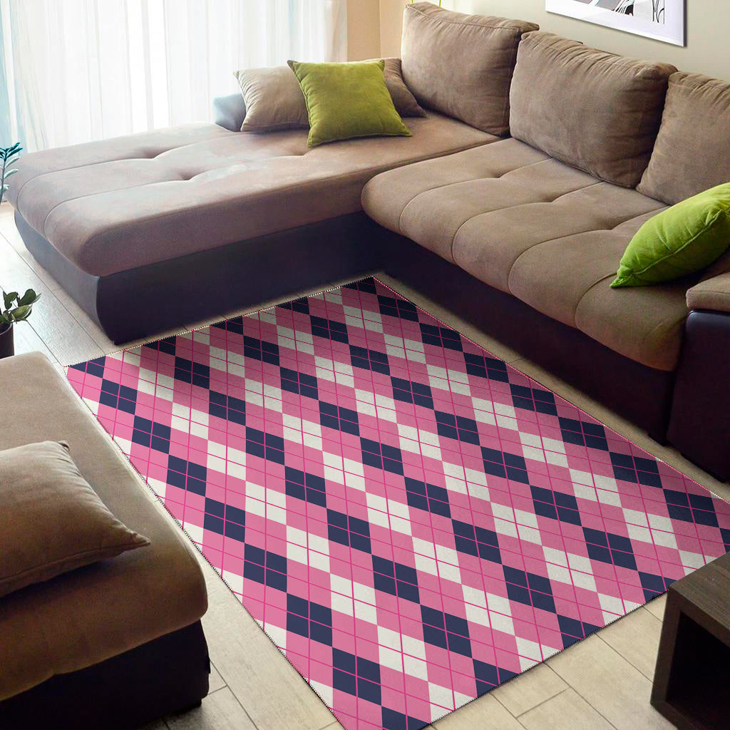 Pink White And Blue Argyle Pattern Print Area Rug