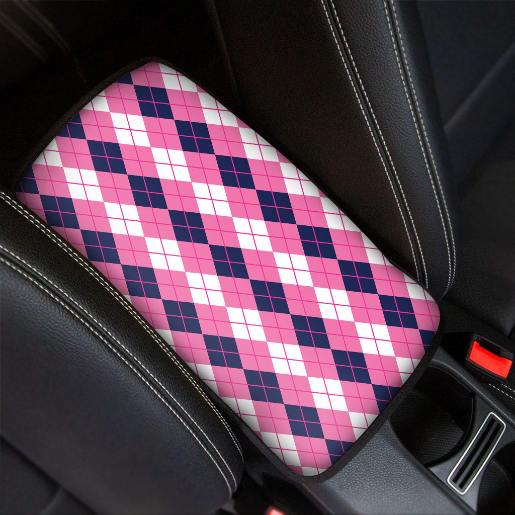 Pink White And Blue Argyle Pattern Print Car Center Console Cover