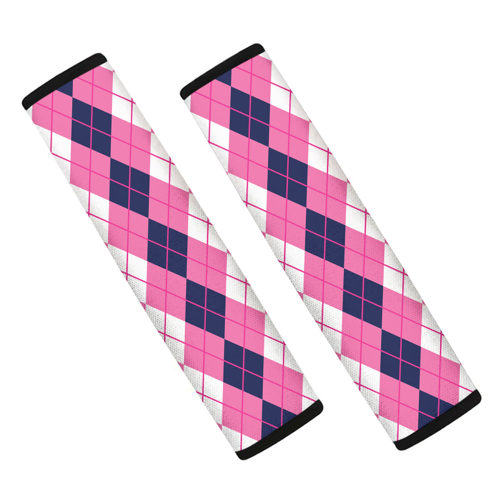 Pink White And Blue Argyle Pattern Print Car Seat Belt Covers