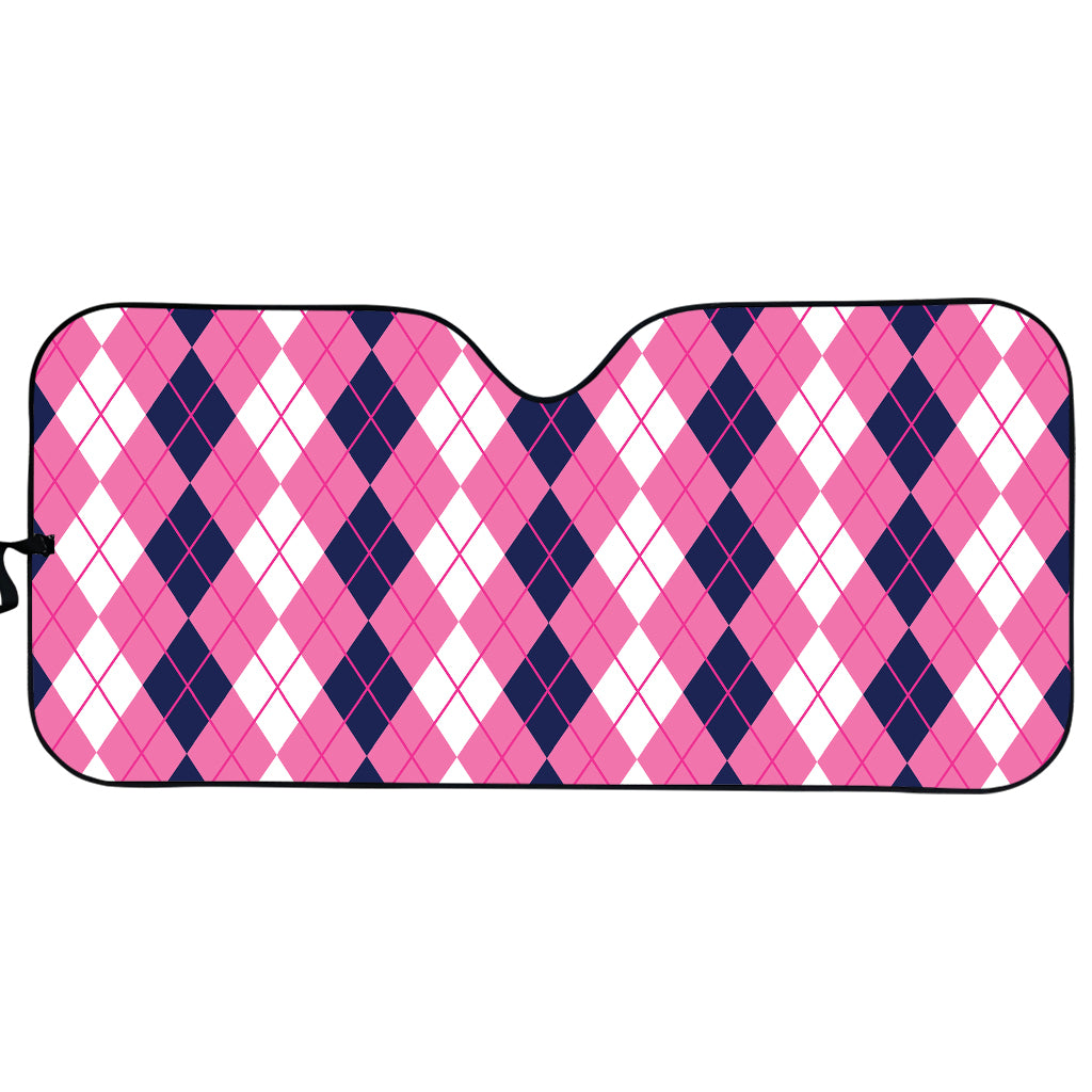 Pink White And Blue Argyle Pattern Print Car Sun Shade