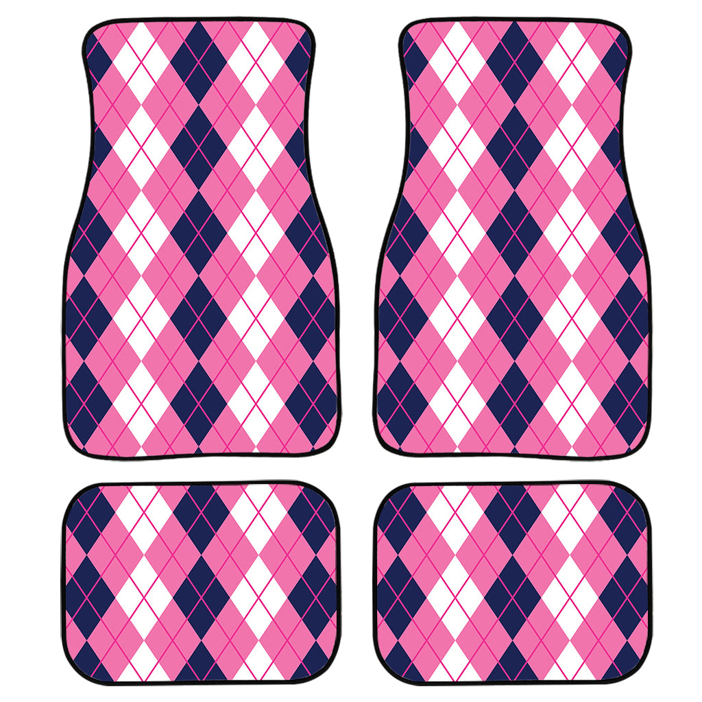 Pink White And Blue Argyle Pattern Print Front and Back Car Floor Mats