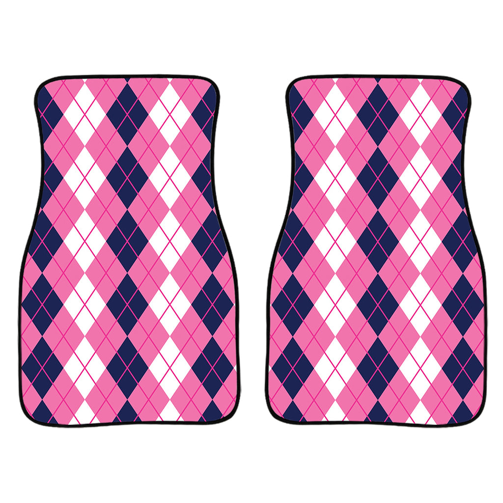 Pink White And Blue Argyle Pattern Print Front Car Floor Mats