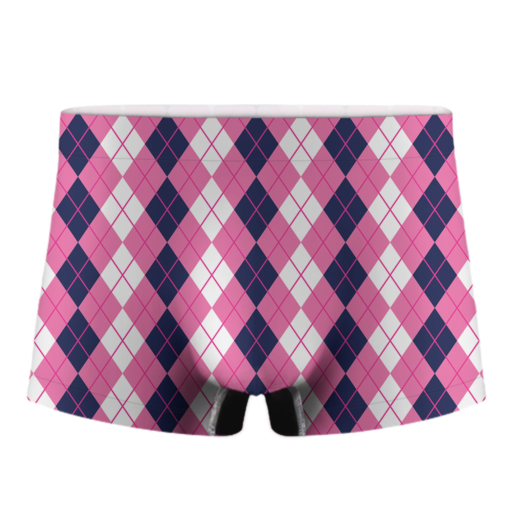 Pink White And Blue Argyle Pattern Print Men's Boxer Briefs