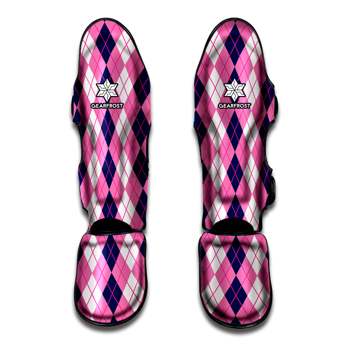 Pink White And Blue Argyle Pattern Print Muay Thai Shin Guards