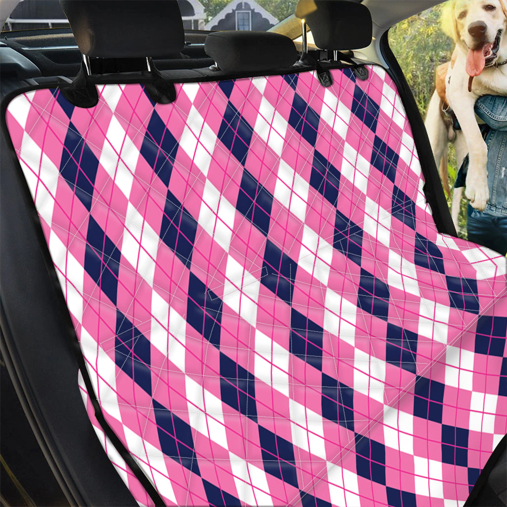 Pink White And Blue Argyle Pattern Print Pet Car Back Seat Cover