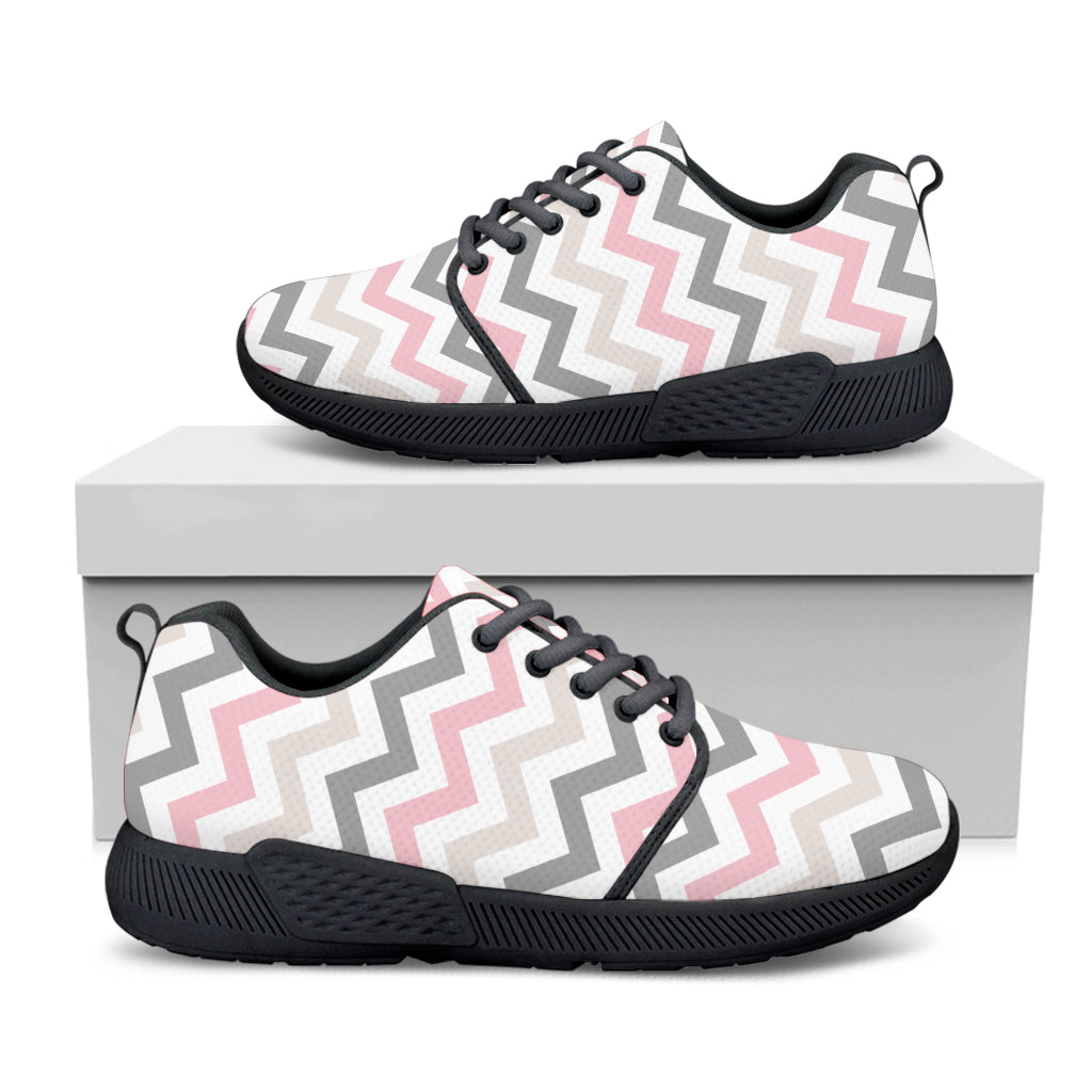 Pink White And Grey Chevron Print Black Athletic Shoes