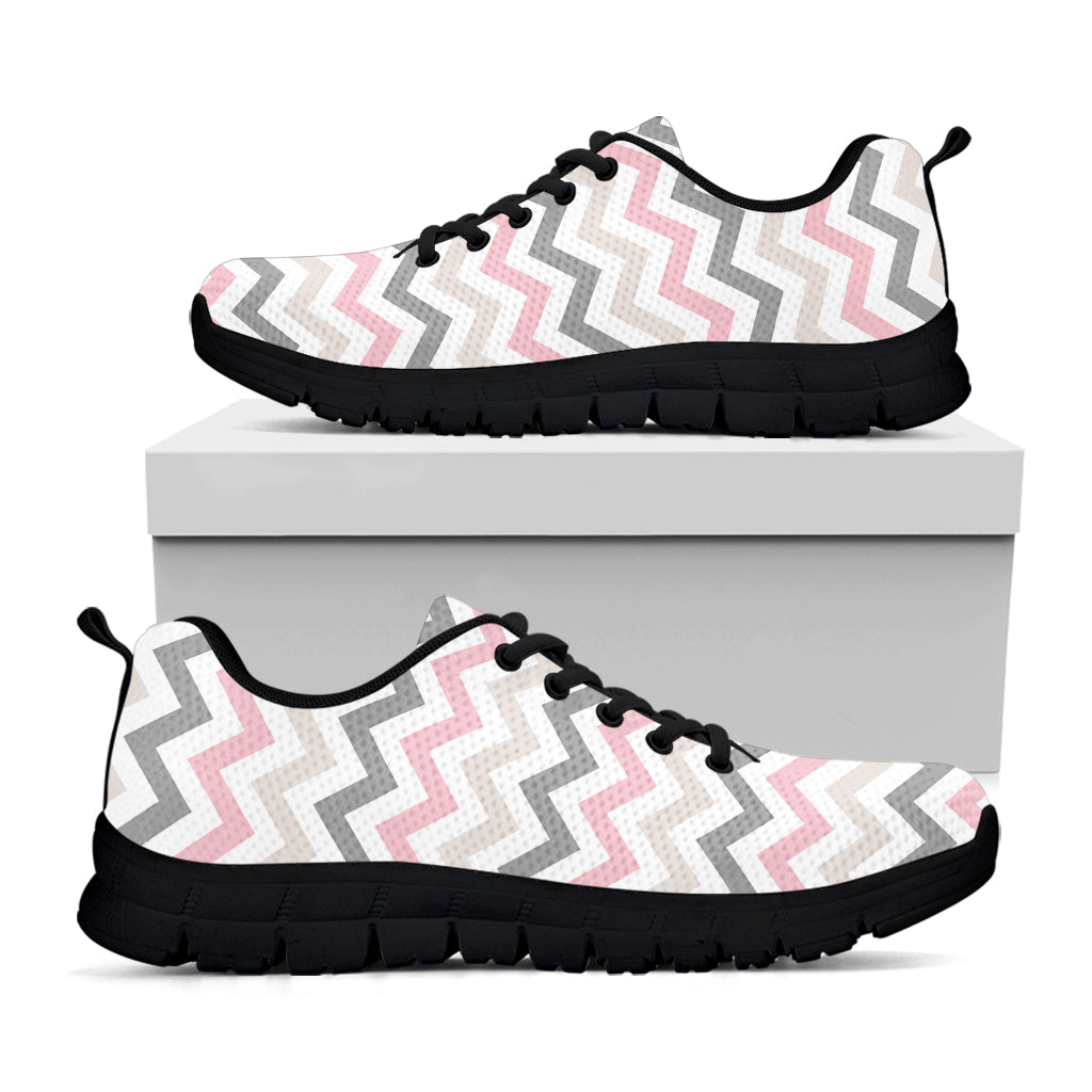 Pink White And Grey Chevron Print Black Sneakers