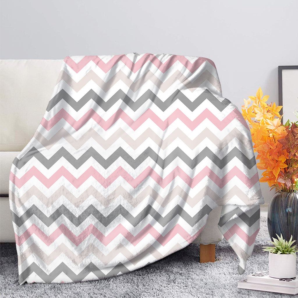 Pink White And Grey Chevron Print Blanket