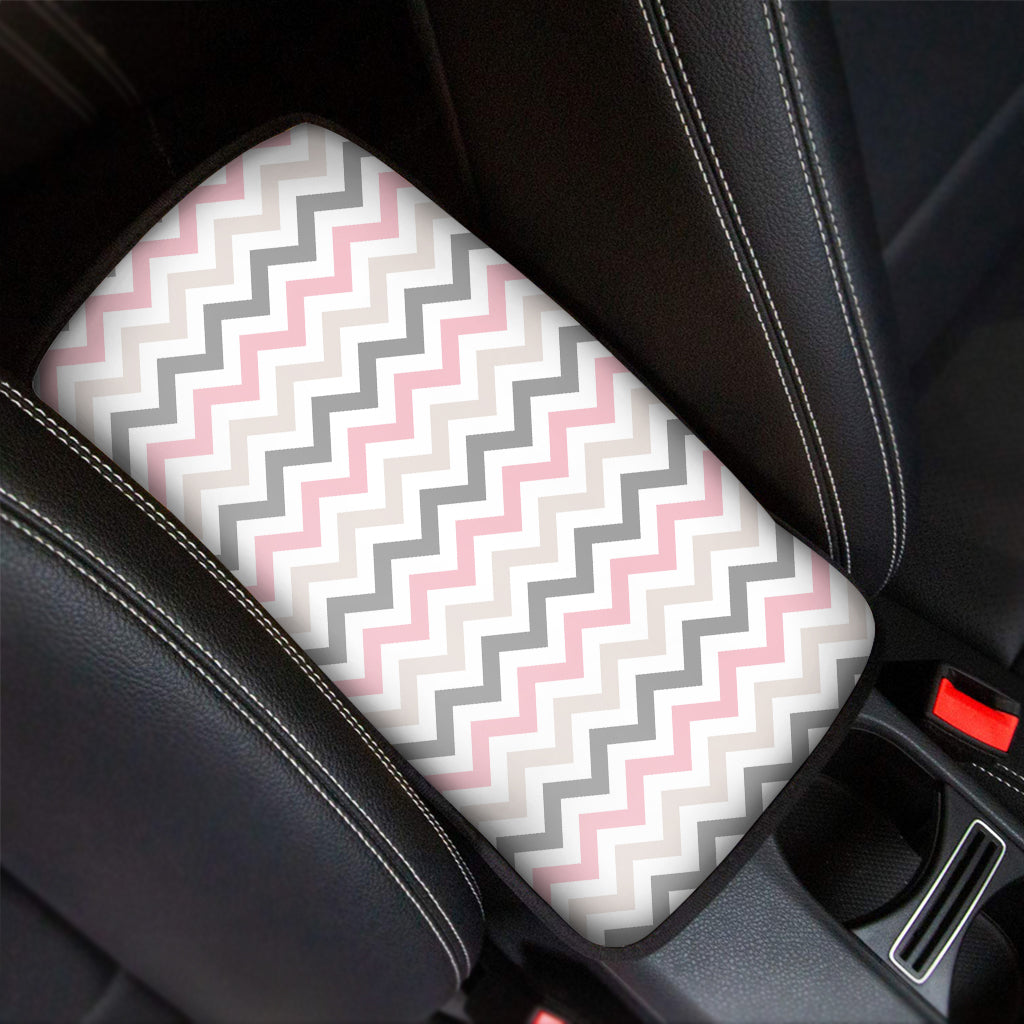 Pink White And Grey Chevron Print Car Center Console Cover