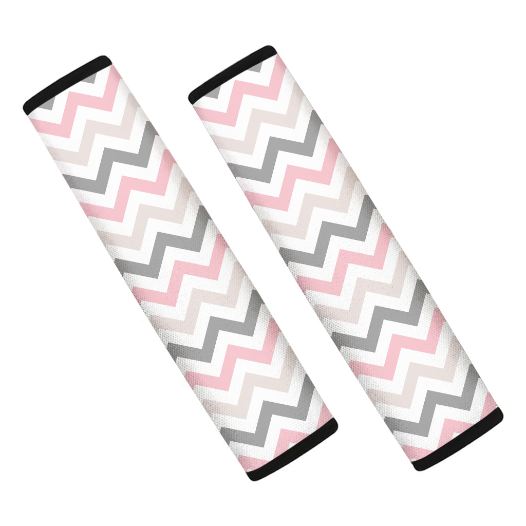 Pink White And Grey Chevron Print Car Seat Belt Covers