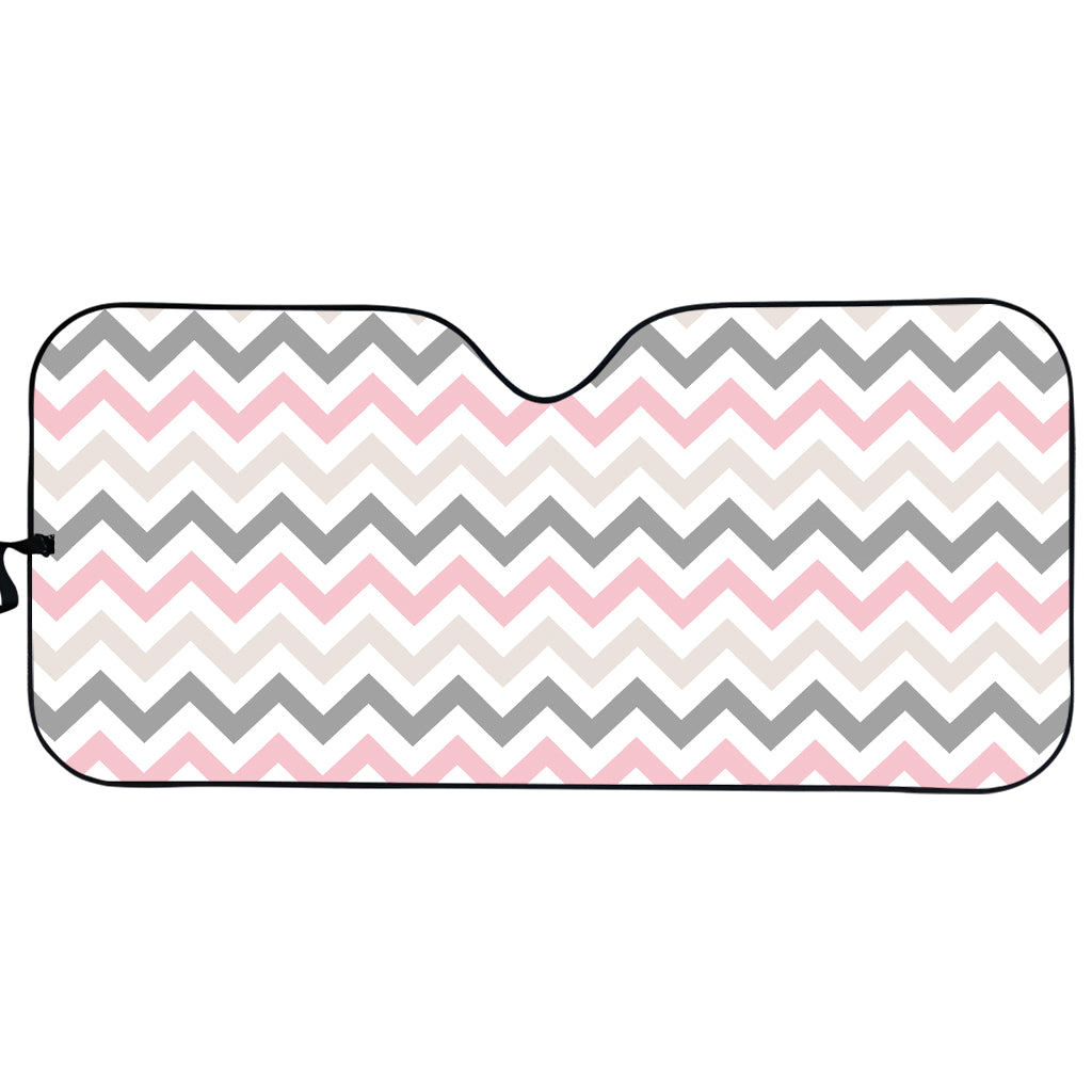 Pink White And Grey Chevron Print Car Sun Shade