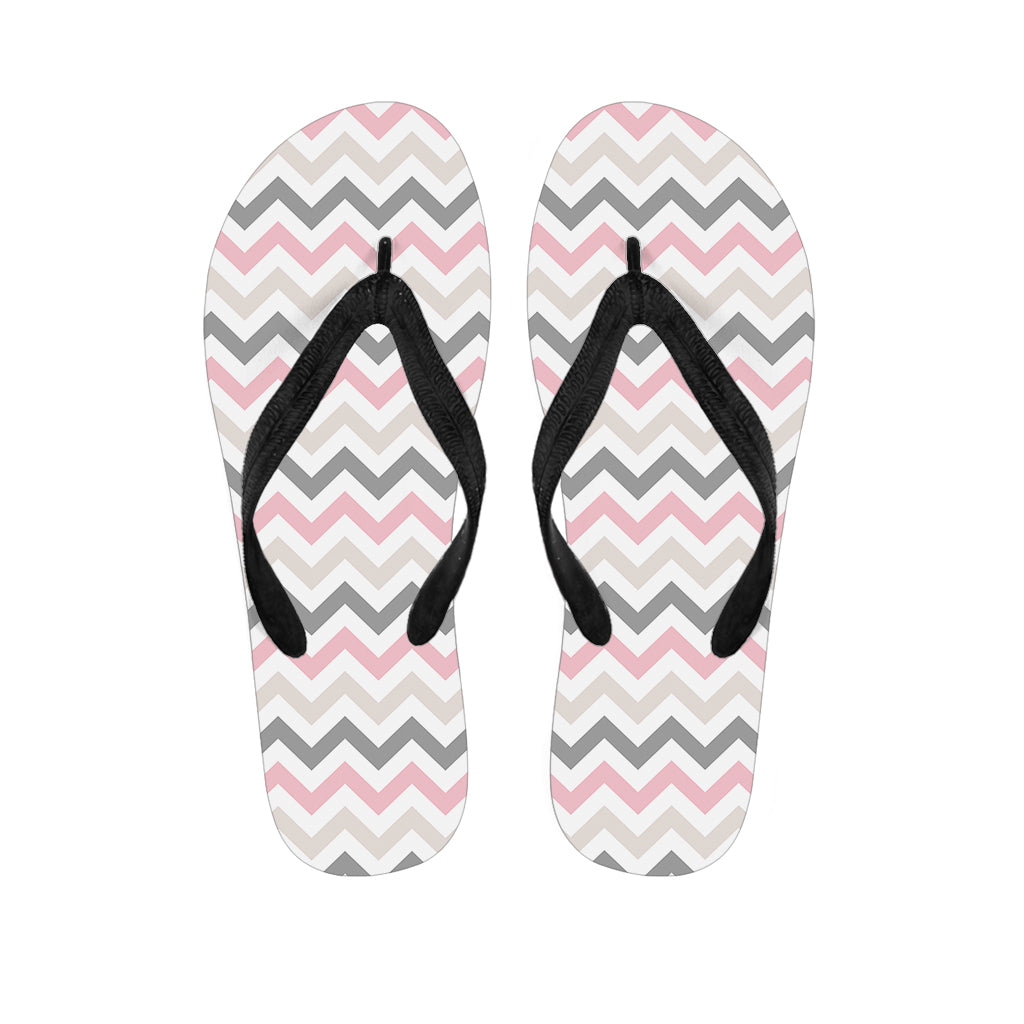 Pink White And Grey Chevron Print Flip Flops