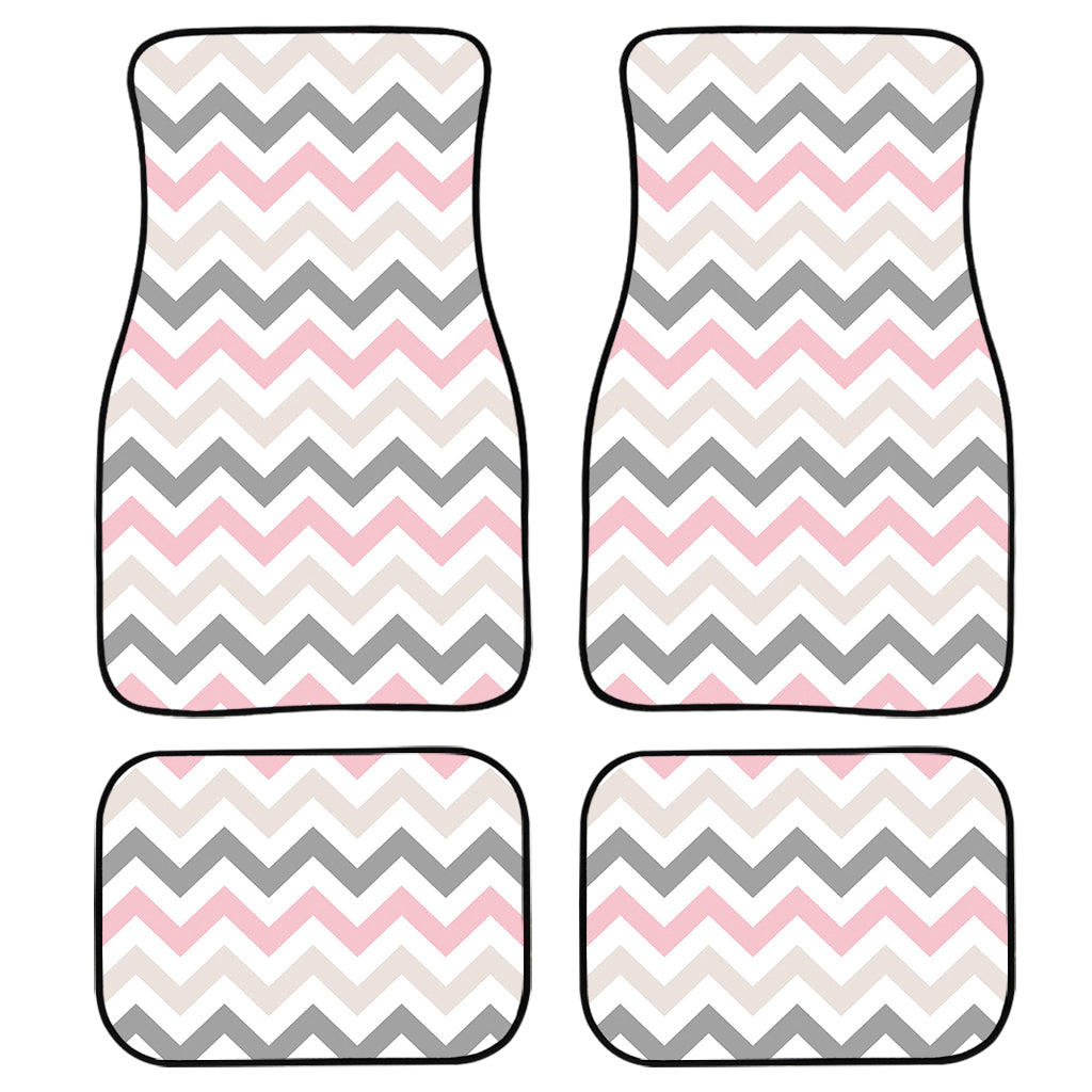 Pink White And Grey Chevron Print Front and Back Car Floor Mats