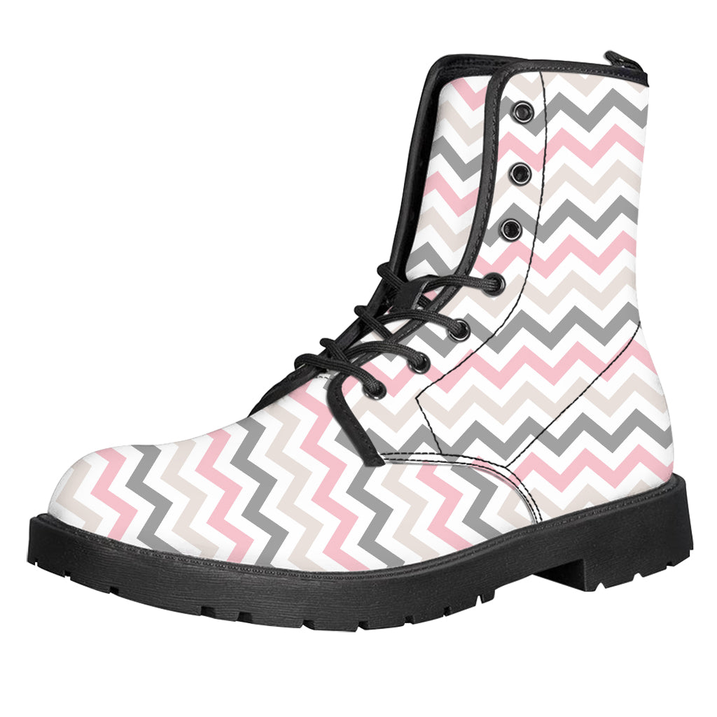 Pink White And Grey Chevron Print Leather Boots