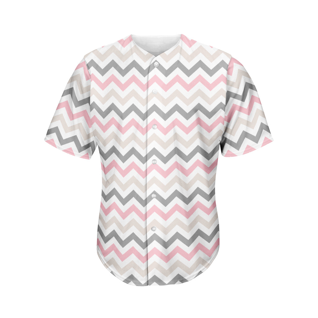 Pink White And Grey Chevron Print Men's Baseball Jersey