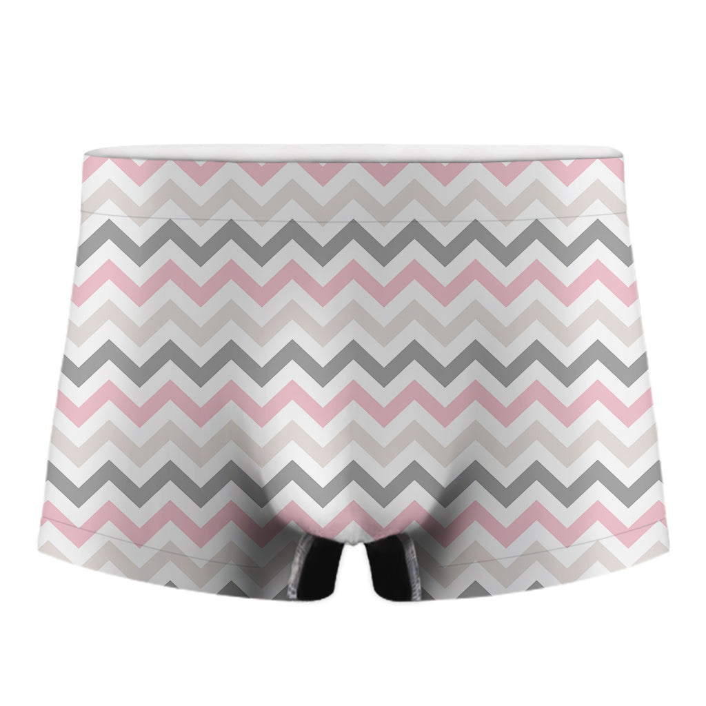 Pink White And Grey Chevron Print Men's Boxer Briefs