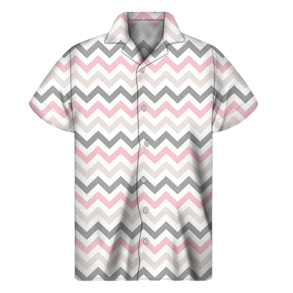 Pink White And Grey Chevron Print Men's Short Sleeve Shirt