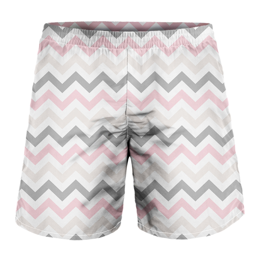 Pink White And Grey Chevron Print Men's Shorts